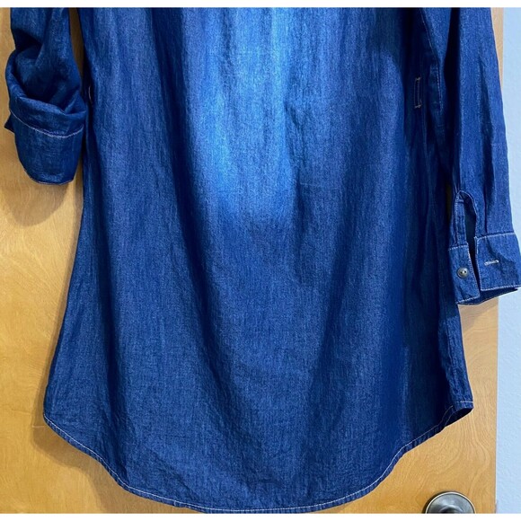 Derek Heart Blue Button Up Denim Jean Dress Size XL Roll Sleeve Keyhole Back - Picture 9 of 12